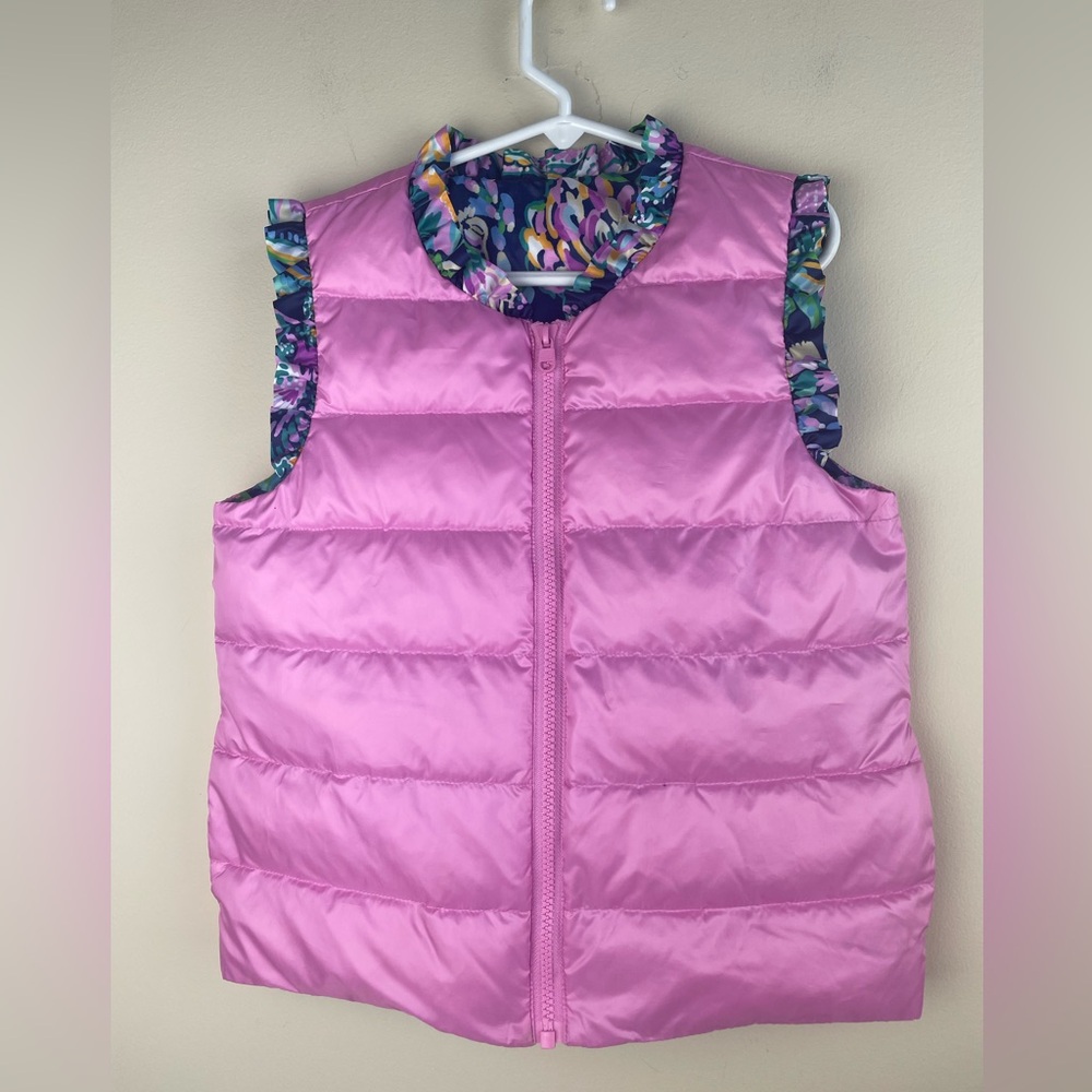 Lilly Pulitzer Amani Reversible DOWN Vest Lilac Rose/High Tide Navy Shes got Sol - Picture 3 of 7